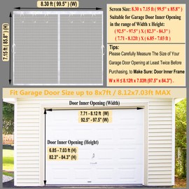 Garage Door Screen for 1 Car Garage 8x7FT White, Magnetic Screen Door 8x7 FT Garage/Patio/Porch/Balcony with Retractable Fiberglass Mesh & Heavy Duty Weighted Bottom, Hands Free, Easy Assembly