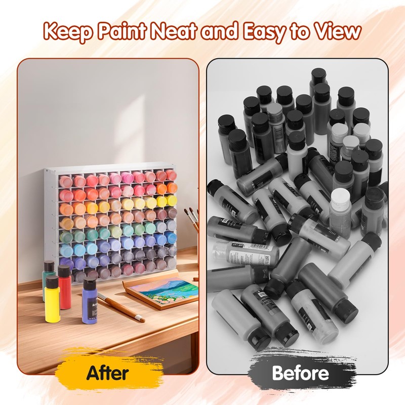 Krafetto 80 Grids Paint Organizer Storage Rack, Wall-mountable Craft Paints