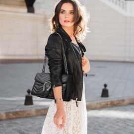 Travistar Quilted Cross Body Bag Women PU Leather Handbags Shoulder Bags for Women Small Black Crossbody Bags for Women Designer Side Bags Ladies Clutches Purse Evening Bag Satchels with Chain