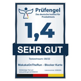 MakakaOnTheRun DEKRA + EMV Tested RFID Blocker Card 360° RFID Protection Interference Transmitter Electronics - NFC Blocker Card - Protective Card for Wallet Large - Protection Card Against Data Theft