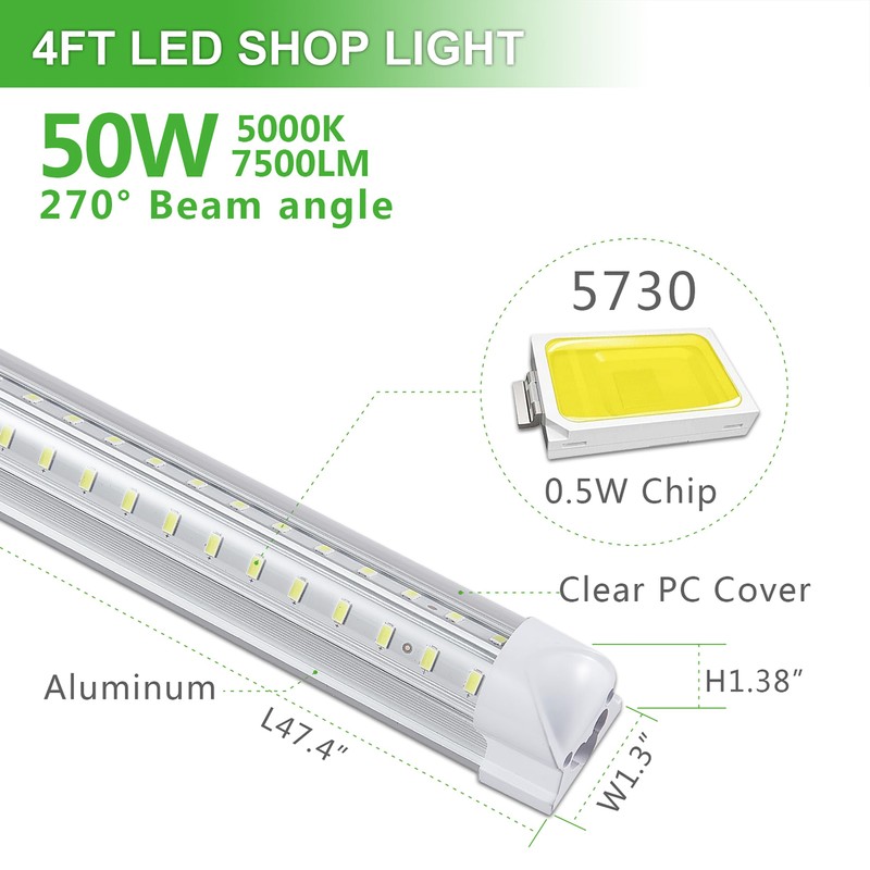 Skymoatled 8Pack 4FT LED Shop Light Garage Lights,50W 5000K/Daylight White