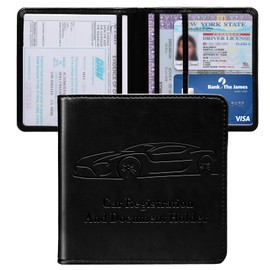 Peisicne Car Registration and Insurance Holder, Vehicle Glove Box Car Organizer with Magnetic Closure for Documents, Cards, License Car Organization, 1-Pack Black