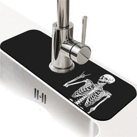 Protector de salpicaduras para fregadero de cocina, diseño de calavera negra y divertida, tapete de secado rápido superabsorbente, para cocina, baño, fregadero, tapete de secado de platos, baño (15 x
