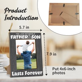 Wooden Photo Frame With Support From Son - The Love Between A Father & Son Lasts Forever - Rustic Tabletop Picture Frame Fits 4"x6" Photo With Gift Box - Father's Day Birthday Keepsake Gift - A07