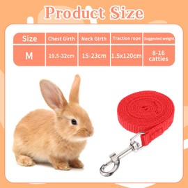 1 Set Bunny Harness and Leash, Adjustable Rabbit Harness and Leash Set, Cute Carrot Pattern Bunny Leash for Rabbit, Kitten, Puppy, Guinea Pig and Small Pet Animals, (M Size)