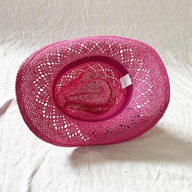 HIQIU Straw Cowboy Hat for Women Western Cowgirl Hat Cowgirl Hat with Beaded Trim and Moldable Brim, pink red