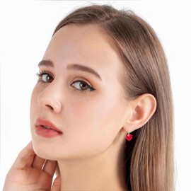 Austrian Crystal Heart Dangle Drop Earrings for Women 14K Gold Plated Hook Earring Hypoallergenic Jewelry Gifts for Women (Red)