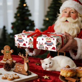 LeZakaa Cat Christmas Wrapping Paper Roll, Cute Pets in Holiday Sweaters, Cat Gift Wrap for Kids, Family for Winter Holiday Gifts DIY Crafts Stocking Stuffer Wrap, Mini Roll 17 Inches x 16.4 Feet