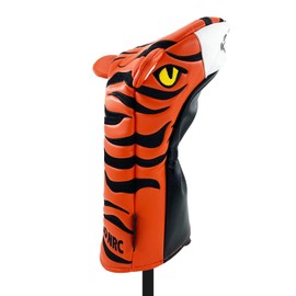 Premium Embroidered Tiger Shape Golf Wood Head Cover with Striped Tiger Pattern, Funny Style, Leather Material (Hybrid)