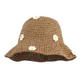 Meliyya Women's Straw Hat Foldable Adjustable Summer Straw Sun Hat Flowers Beach Hat Wide Brim Summer Hat, A-khaki