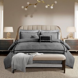 Wonderful Grey Comforter Set Queen,8-Piece Hydro-Brushed Wooly Feel Hotel Style Modern Luxury Bedding Comforter Set with Matching Fitted Sheet,Flat Sheet,Pillow Sham,Decorative Pillows for All Seasons