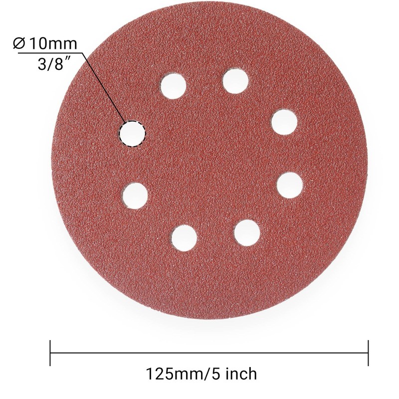 YoiYee 60 Grit Sanding Discs Pads, 8 Holes, 125mm/5-inch Hook