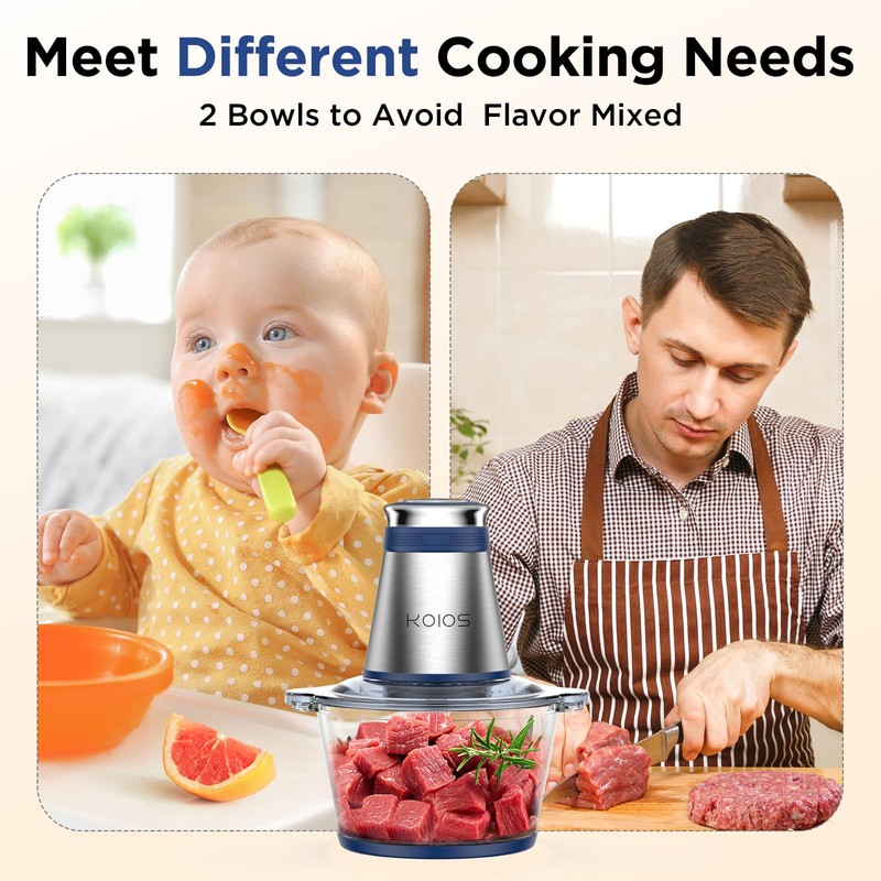 KOIOS Food Processor, 500W Electric Food Chopper with 2 Bowls