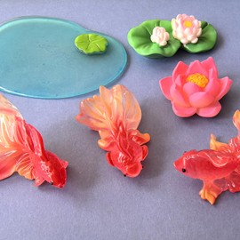 Anikoocory 6pcs Handmade Mini Goldfish & Lotus Resin Ornaments - Aquarium Decor for Fish Tanks, Miniature Underwater Landscape Accessories, Micro Tank Scenery Decorations
