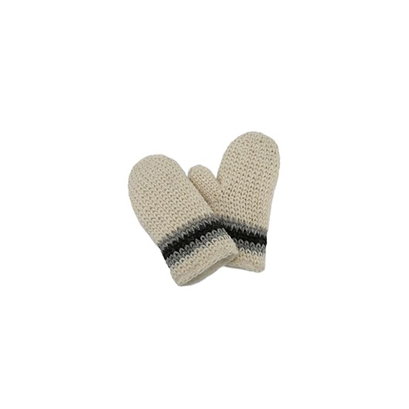 Hollert Bernie Hand Knitted Mittens Lined Merino Wool White, White/Grey/Black