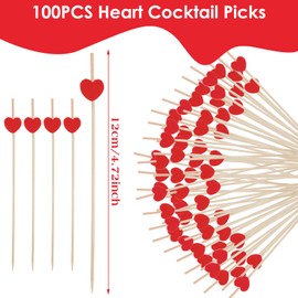 Amabro 100 Stück Herzförmige Cocktailspieße Aus Bambus, Zahnstocher Zum Valentinstag für Partyzubehör, Herzförmige Spieße Süße Zahnstocher Zum Dekorieren Von Cupcakes Obsttellern Hochzeitspartys (Rot)