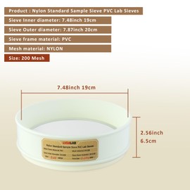 PVC Nylon Lab Sieve 200 Mesh(0.075mm), LVDALAB 7.9Inch(20cm) Diameter Sample Sifter Strainer for Industrial Lab Home