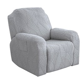 KELUINA 2024 New Jacquard Recliner Chair Covers, Stretch Polyester Spandex Recliner Cover, Reclining Sofa Cover with Elastic Side Pocket, Armchair Cover (Light Gray,1 Seater)