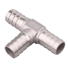 DERNORD Stainless Steel Hose Barb, 3 Way Tee T Shape Barbed 1" Union Home Brew Fitting (1" Barb x 1" Barb x 1" Barb)