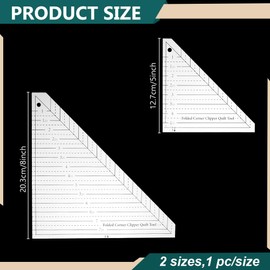 ORIGACH 2 Pcs Acrylic Folded Corner Clipper Quilt Tool 45 Degree Triangle Ruler Transparent Quilting Templates for Sewing, Crafting, Patchwork Cutting