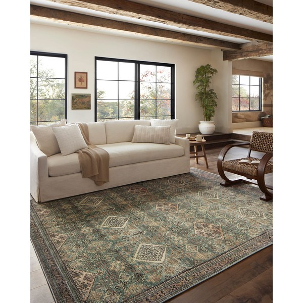 Magnolia Home by Joanna Gaines x Loloi Sinclair SIN-03 Collection Machine Washable Turquoise / Multi 3'-6" x 5'-6" Accent Rug