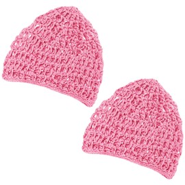 Geyoga 2 Pieces Mesh Crochet Hair Net Rayon Knit Snood Hat Cover Crocheted Sleep Cap for Women (Pink)