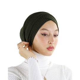 Hijab Turban Knitted 100% Cotton Muslim Women, Green (military green)