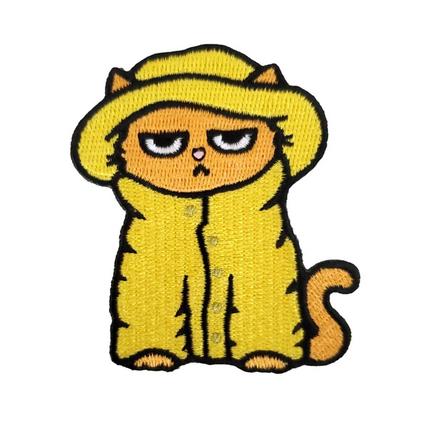 Kolorspun Grumpy Raincoat Cat Patch- Iron-On Backing