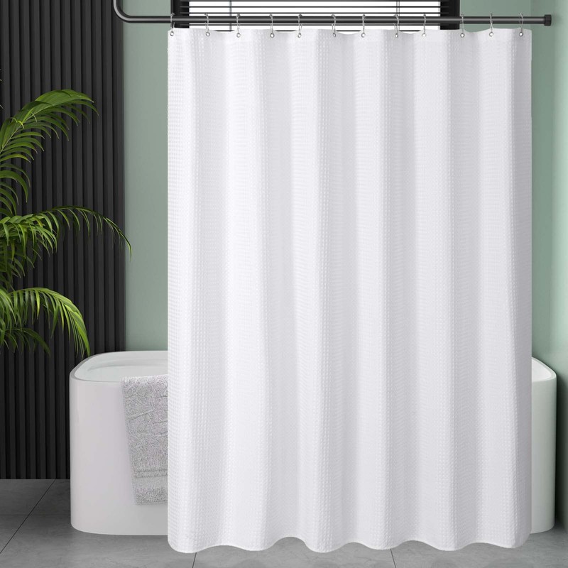 AmazerBath Extra Long Shower Curtain 96 Inches Long, Waffle Shower
