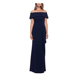 Xscape Long Scuba Crepe Off-The-Shoulder Dress Navy 12