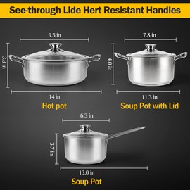 Wodillo 6Pcs Pots and Pans Set, Stainless Steel Pot Set, Nonstick Kitchen Cookware Set, Induction Pots Set with Stay-Cool Handle, Works with Electric and Gas Cooktops, Dishwasher Safe