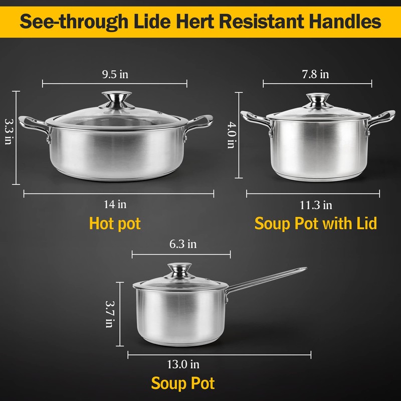 Wodillo 6Pcs Pots and Pans Set, Stainless Steel Pot Set,