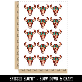 Southwestern Style Tribal Bull Cow Skull Temporary Tattoo Water Resistant Fake Body Art Set Collection - 15 2" Tattoos (1 Sheet)