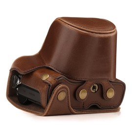 MegaGear Olympus OM-D E-M10 Mark III (14-42mm) Ever Ready Leather Camera Case and Strap, with Battery Access - Dark Brown - MG1346