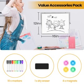Lumsapx Desktop Whiteboard with Stand, 16" x 12" Double-Sided Dry Erase Board with Stand, Portable Stand White Board for Office, Home, School