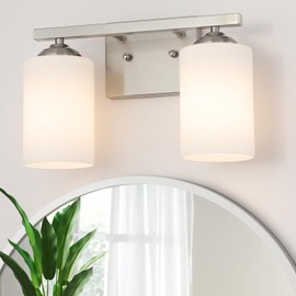 huong son Milk Glass Bathroom Vanity Light Over Mirror, 2 Light Brushed Nickel Bathroom Light Fixtures with Frosted Glass, Modern Vanity Lighting Wall Mount