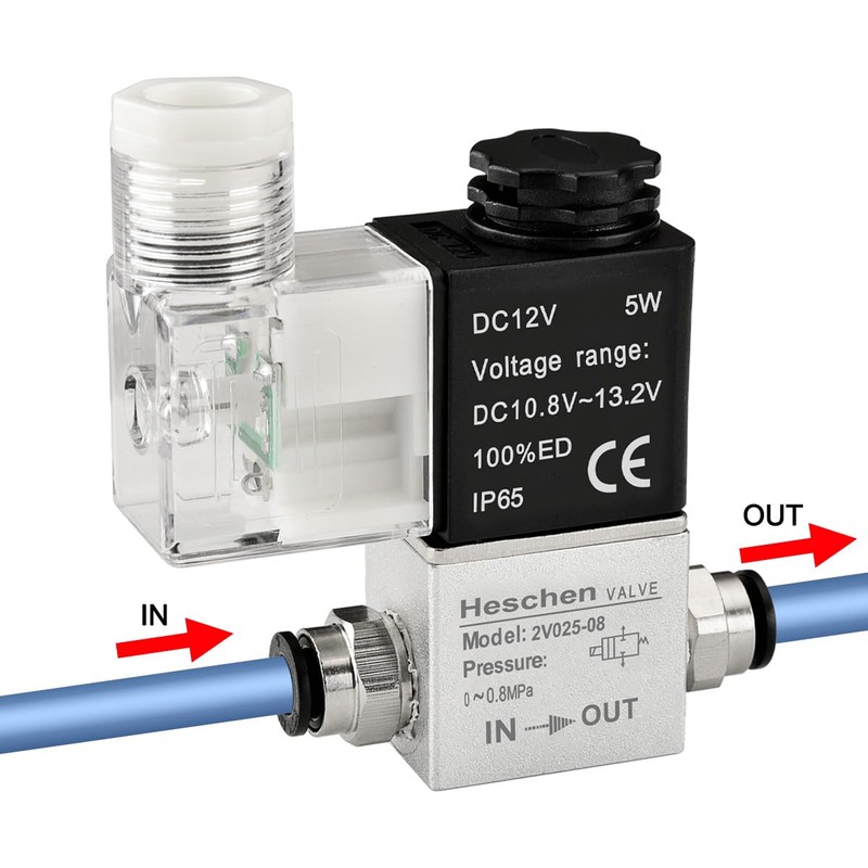 Heschen Electric Pneumatic Solenoid Valve, 2V025-08, 12VDC, PT1/4 2/2 Way,