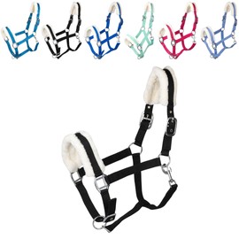 RL24 - Headcollar with Plush Padding Basicline | Halter for Horses & Ponies | Horse Halter with Rivet Reinforced Clasps & Snap Hook for Opening | Horse Accessories in Black | Pony