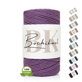BOCHIKNOT 3ply Macrame Cord 4mm x 240yds - Macrame Cord 3ply Strand Twist - Cotton Cord for Wall Hangings, Plant Hangers, & Crafts - 4mm Macrame Cord 3ply - Macrame Rope & Supplies (Lilac)