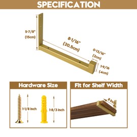 ADDGRACE Gold Shelf Brackets 4 Pcs Heavy Duty Wall Mounted with Lip Shelving Supports for DIY Floating Shelf 8 inch,brand