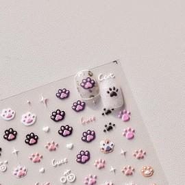 Cat Paw Nail Art Stickers Decals 5D Self-Adhesive Nail Decals Pink Embossed Cat Paw Nails Design Stickers Cute Nails Art Supplies for Women Girls Manicure Decorations