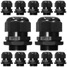 Wocloer 12 Pcs 1" NPT Black Adjustable Cable Glands - IP68 Waterproof Electrical Connectors, Nylon Cord Grips Strain Relief for Electrical Box Use
