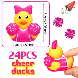 MiniInflat 24 Pcs Cheer Team Gifts Bulk Cheerleader Rubber Duck You've Been Cheer Ducked Cheerleader Team Inspirational Gift Cheerleading Party Favors(Pink)