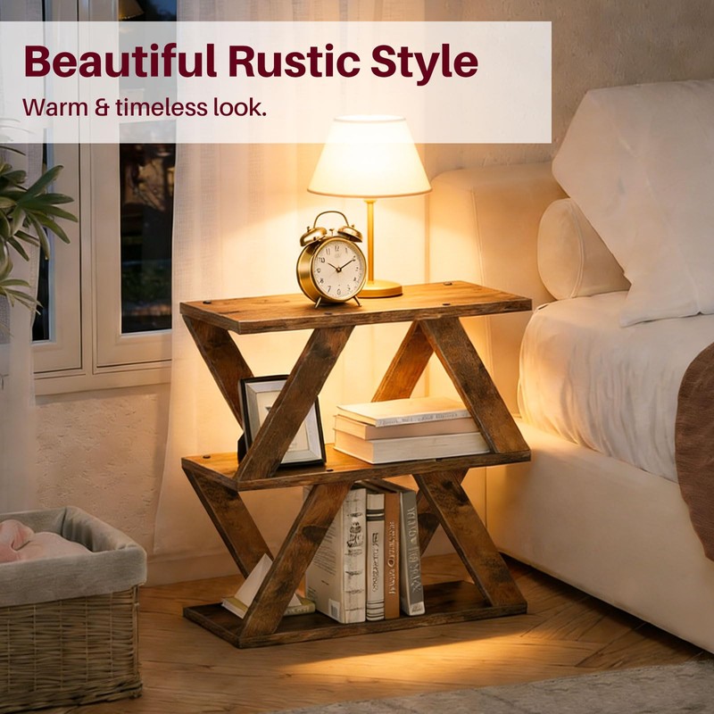 ZIIWIND 3 Tier Side Table with Side Guard Rails &