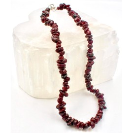Taddart Minerals - Dark Red Brown Chip Necklace Made from Natural Gemstone Garnet with 45 cm Length - Handmade, Brass, Garnet