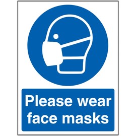 V Safety CV125AN-R VSafety Please Wear Face Masks 150 mm x 200 mm - 1 mm Rigid Plastic, 150 mm x 200 mm