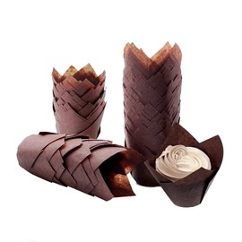 HYCSC 200PCS Large Tulip Cupcake Liner Baking Cup, Muffin Baking Cupcake Liners Holders, Cupcake Wrappers, Baking Cups Holder, Great for Party, Birthday, Christmas (Classic Brown)