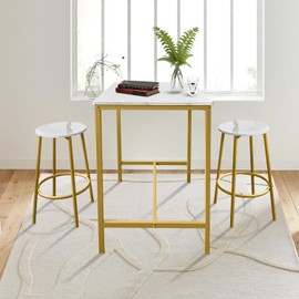 AT-VALY 3-Piece Bar Table Set with 2 Stools,Dining Room Table Set,Small Spaces (Gold)