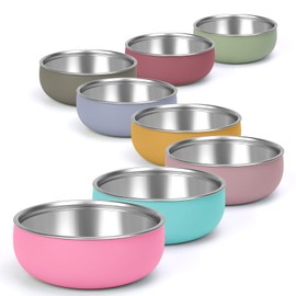 ShineMe 8 Pack Kids Bowls, Unbreakable Stainless Steel Bowls for Kids with Removable Colorful Silicone Sleeve, Versatile Baby Metal Bowl for Cereal, Yogurt, Snacks, Soup...