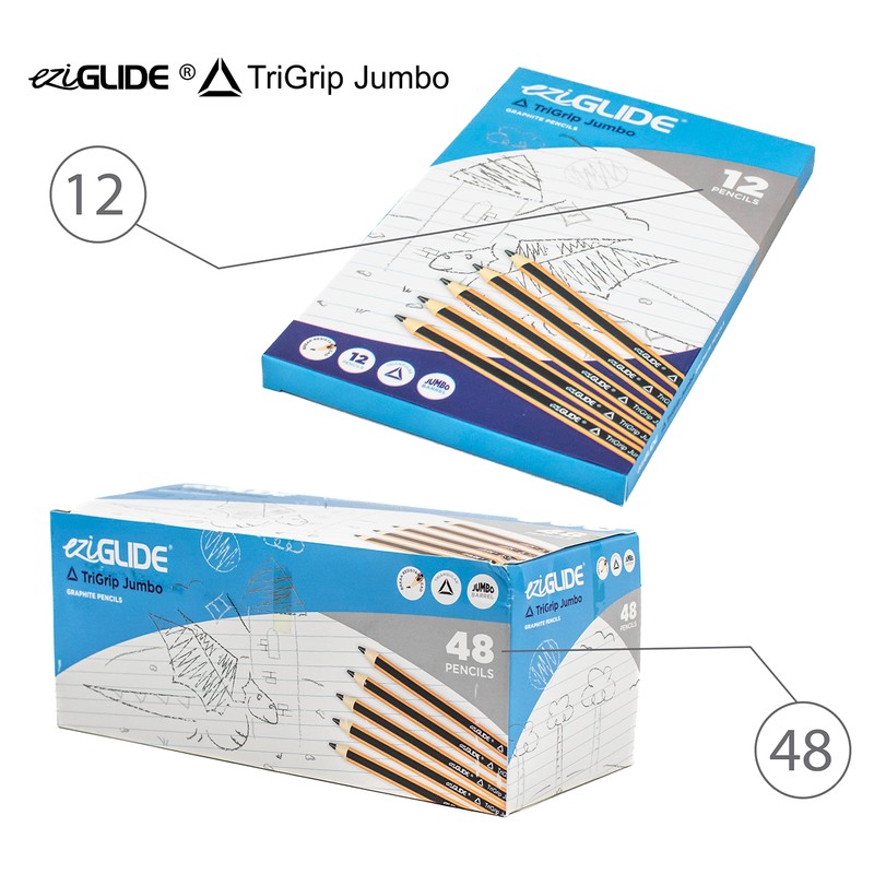 Eziglide TriGrip Jumbo HB Pencils, Pack of 12 Triangular Pencils,